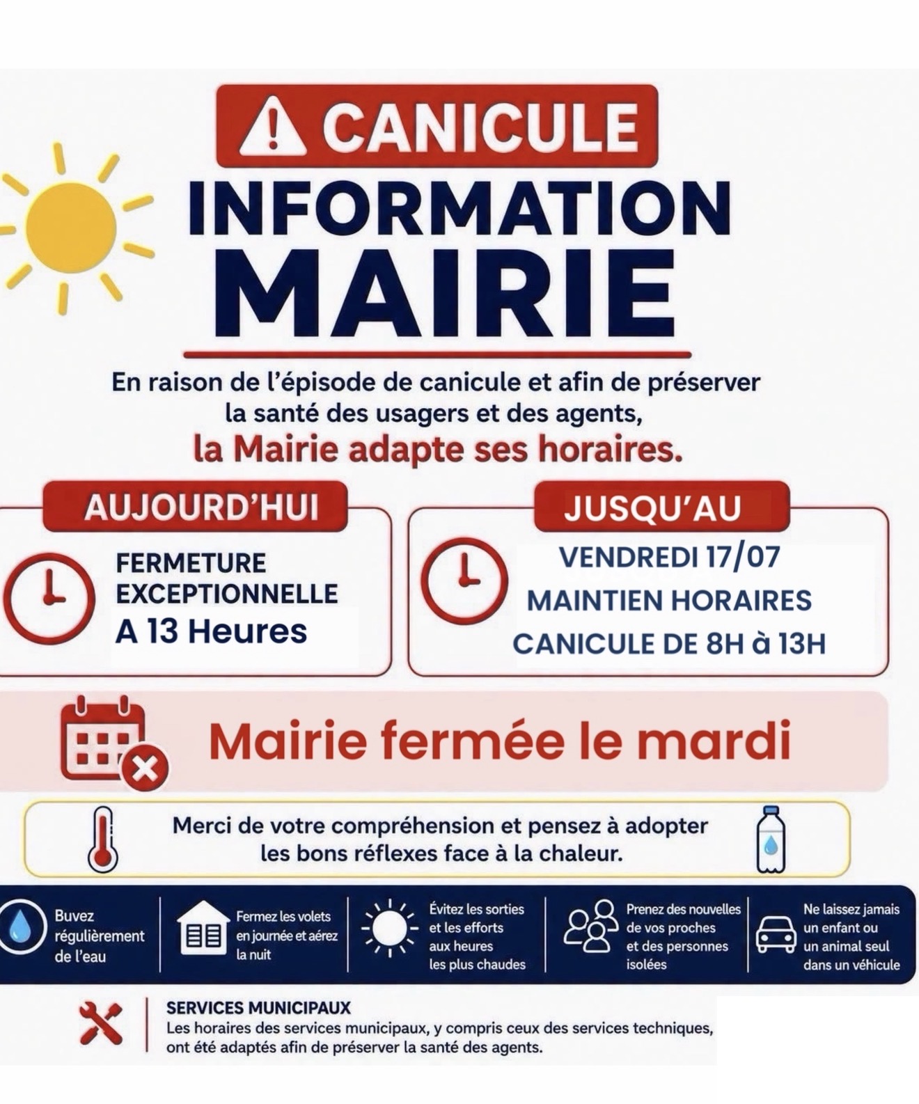 horaires exceptionnel vigilance rouge canicule